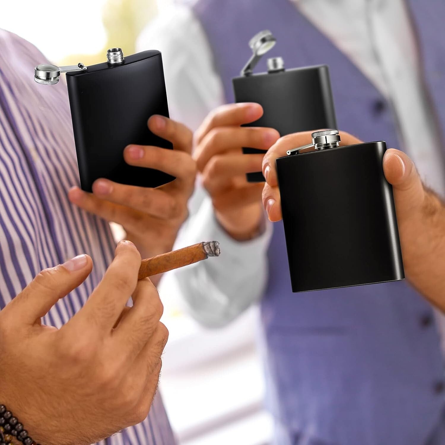 20-Piece Matte Black Stainless Steel Hip Flask Set with Funnels - Leak Proof