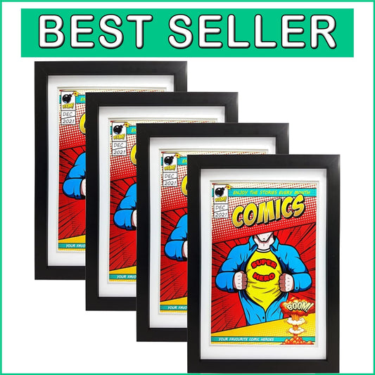 Easy-Install Comic Frame Set: 4 Frames with Glass & White Mat for Displaying
