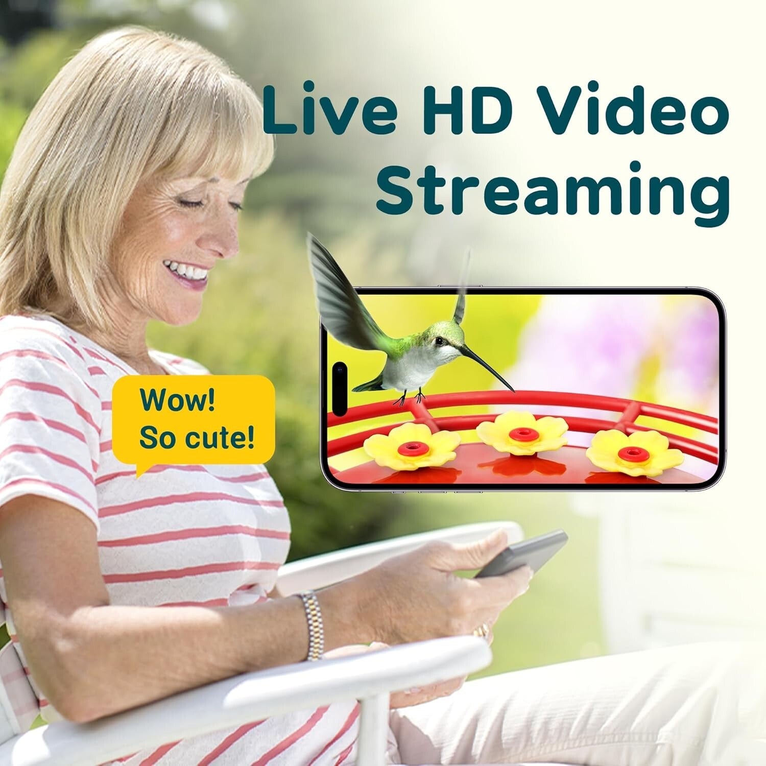 20 Oz Hummingbird Feeder with AI Camera - Instant Notifications & Easy Refill