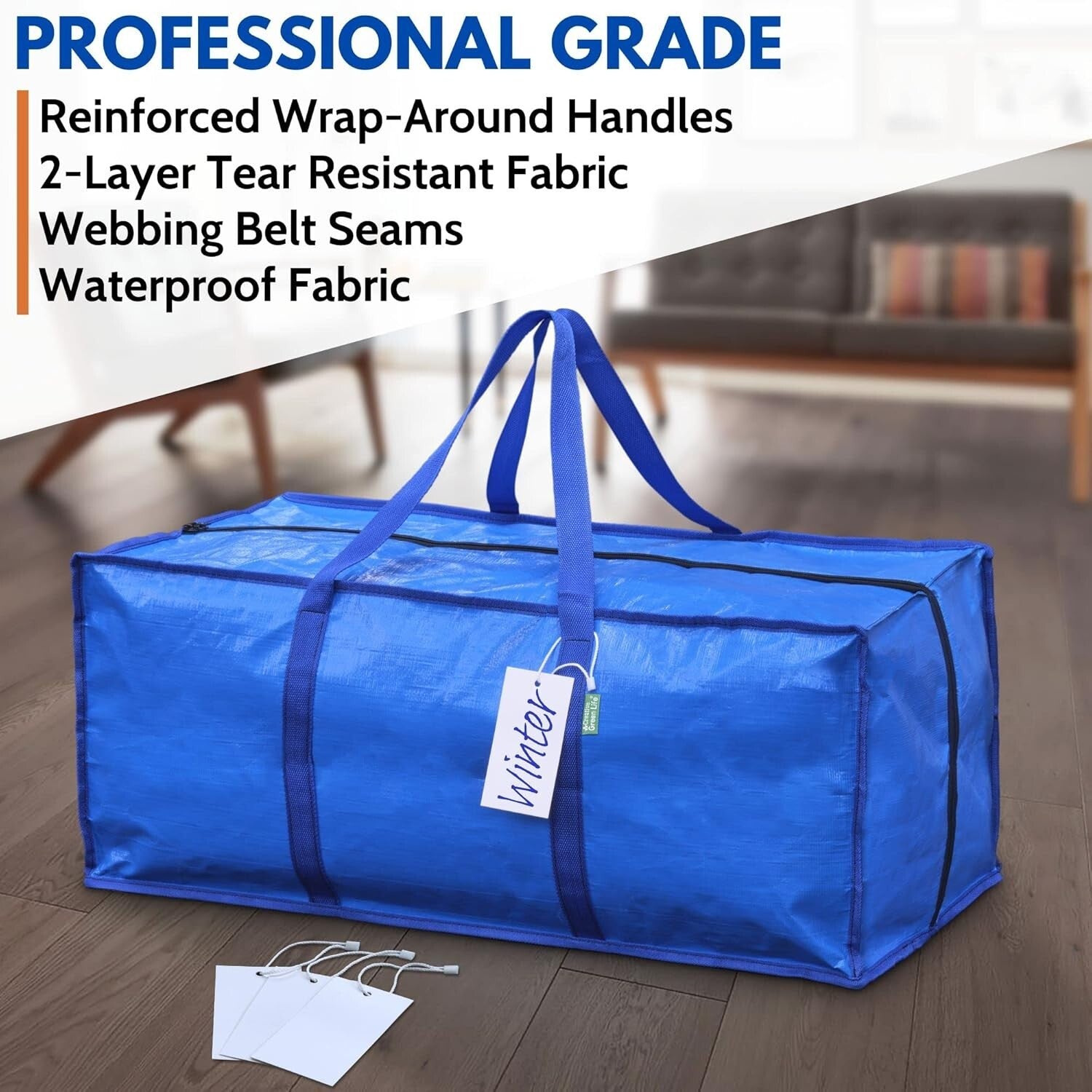 Durable Waterproof Moving Bags 8-Pack - Blue Totes with Zippers & Strong Handles