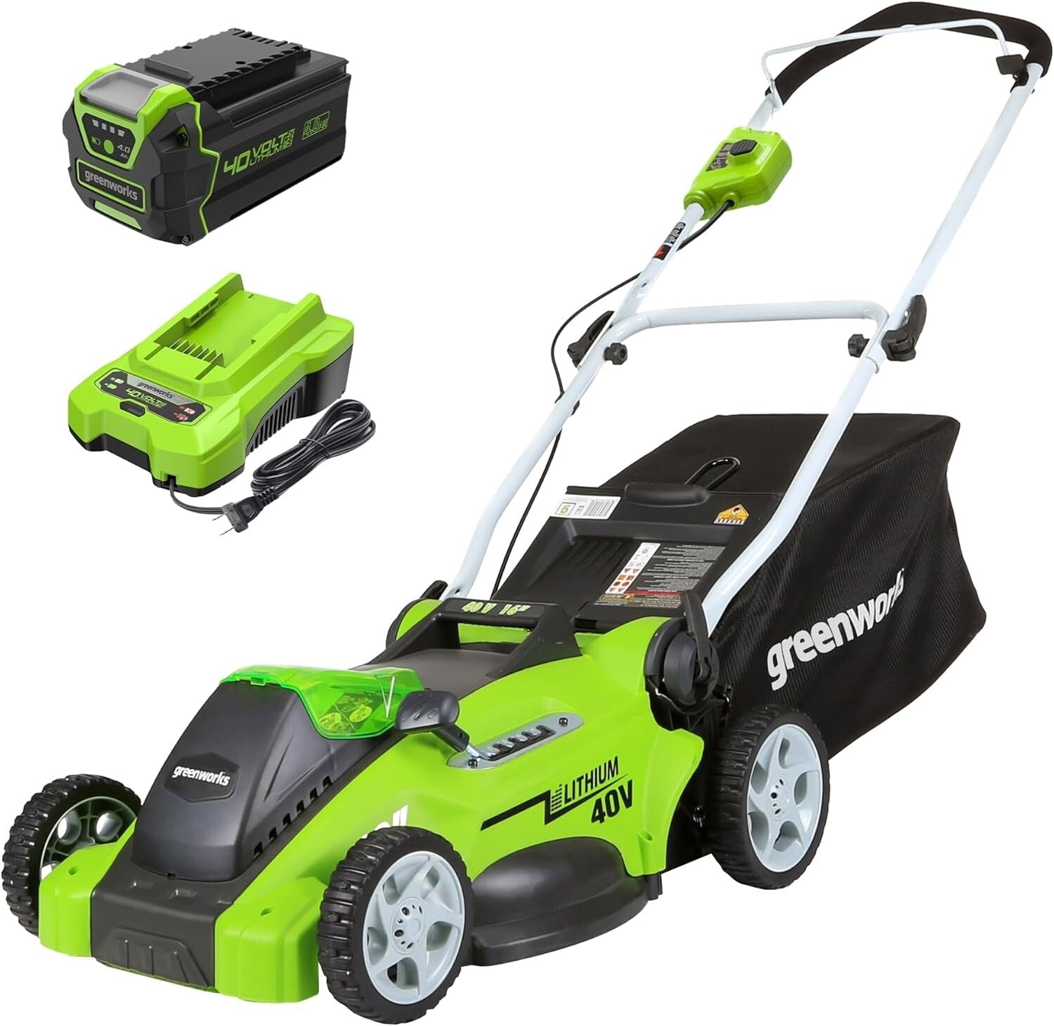 40V Cordless Push Lawn Mower - 16" Cutting Width with 4.0Ah Battery & Charger