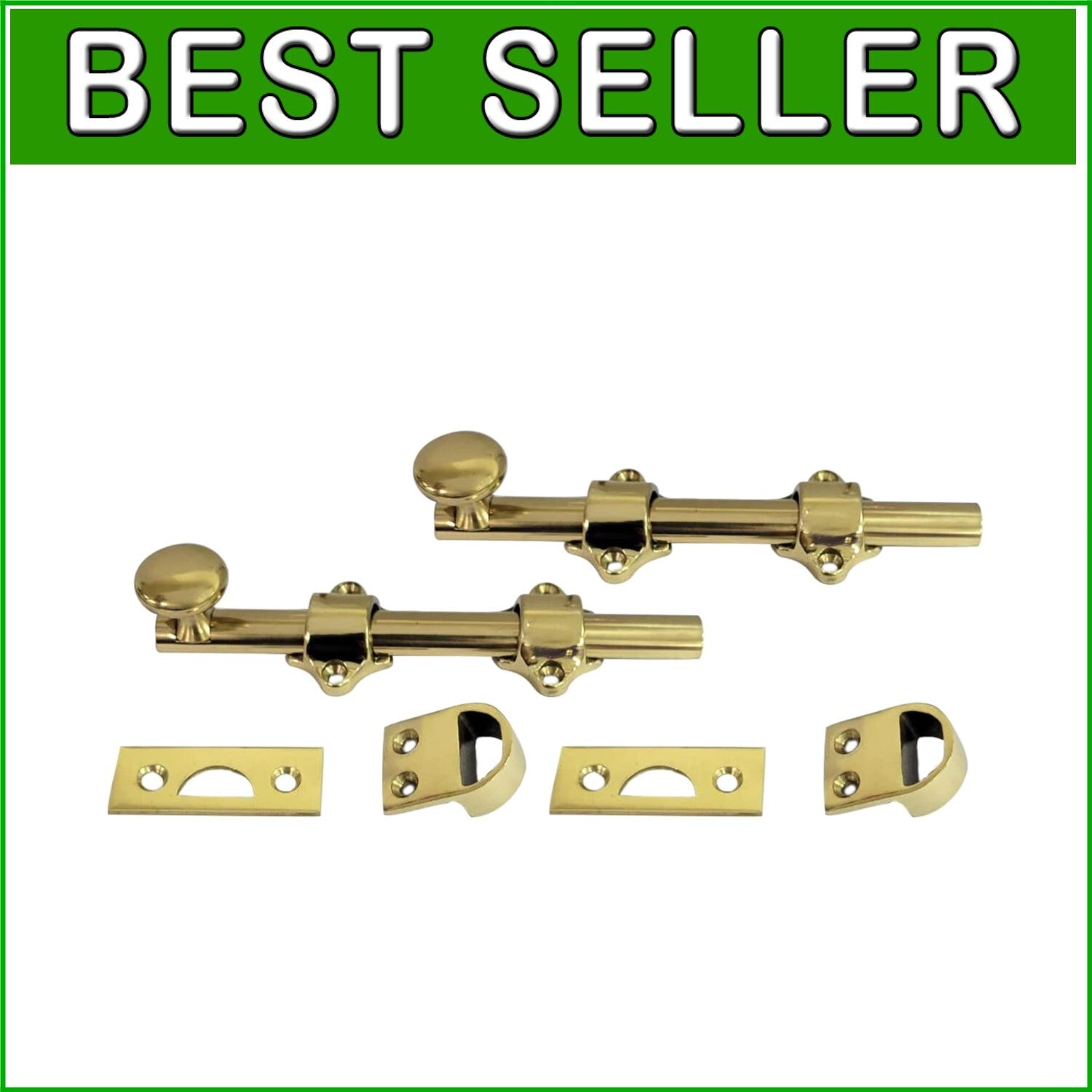 2-Pack Solid Brass Door Bolt 6" - Durable & Stylish Polished Brass Hardware