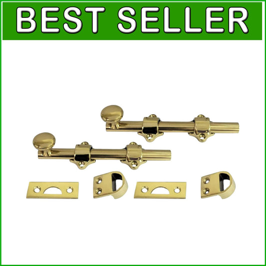 2-Pack Solid Brass Door Bolt 6" - Durable & Stylish Polished Brass Hardware