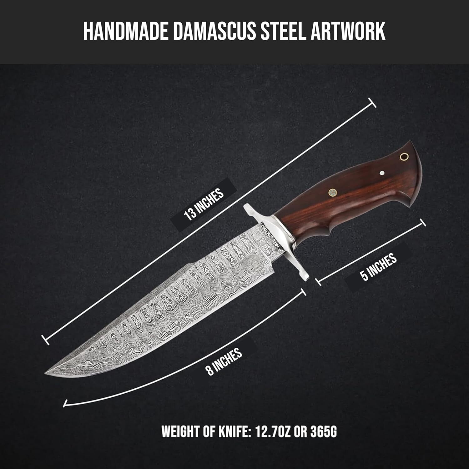 Durable Damascus Hunting Knife with Compound Bevel Blade & Leather Sheath