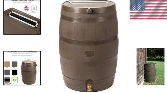 Elegant 50-Gallon Rain Barrel with Textured Finish & Efficient Overflow Valve