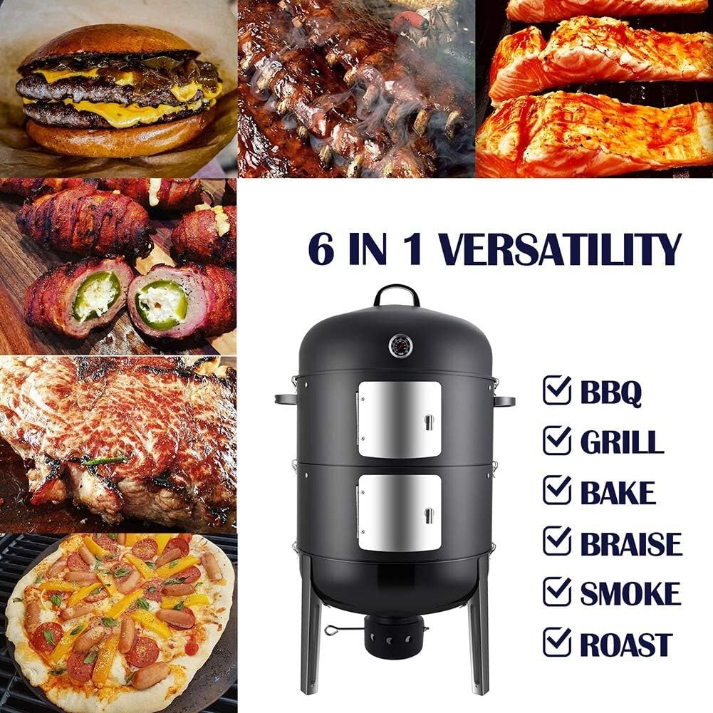 Alloy Steel Charcoal BBQ Smoker - Easy Assembly & Large Capacity for Outdoor Fun