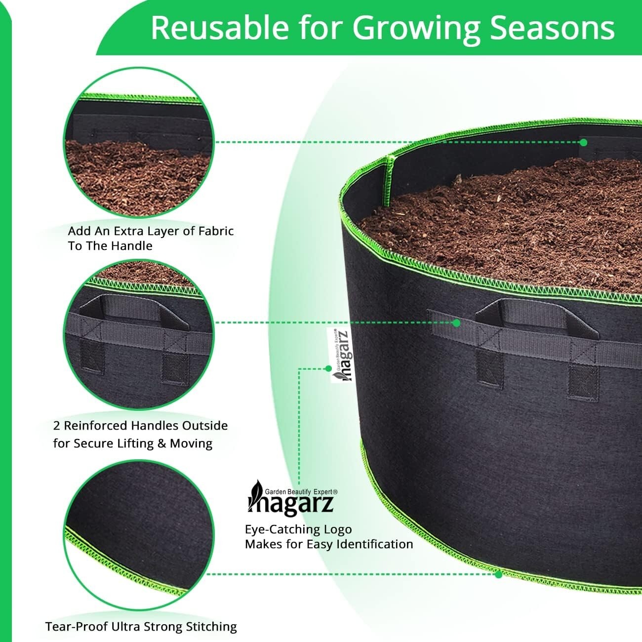 Durable Nonwoven 100 Gallon Grow Bags with Handles - 4-Pack Garden Solutions