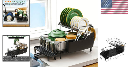X-Large 2-in-1 Dish Drying Rack with Drainboard for Kitchen Counter Organization