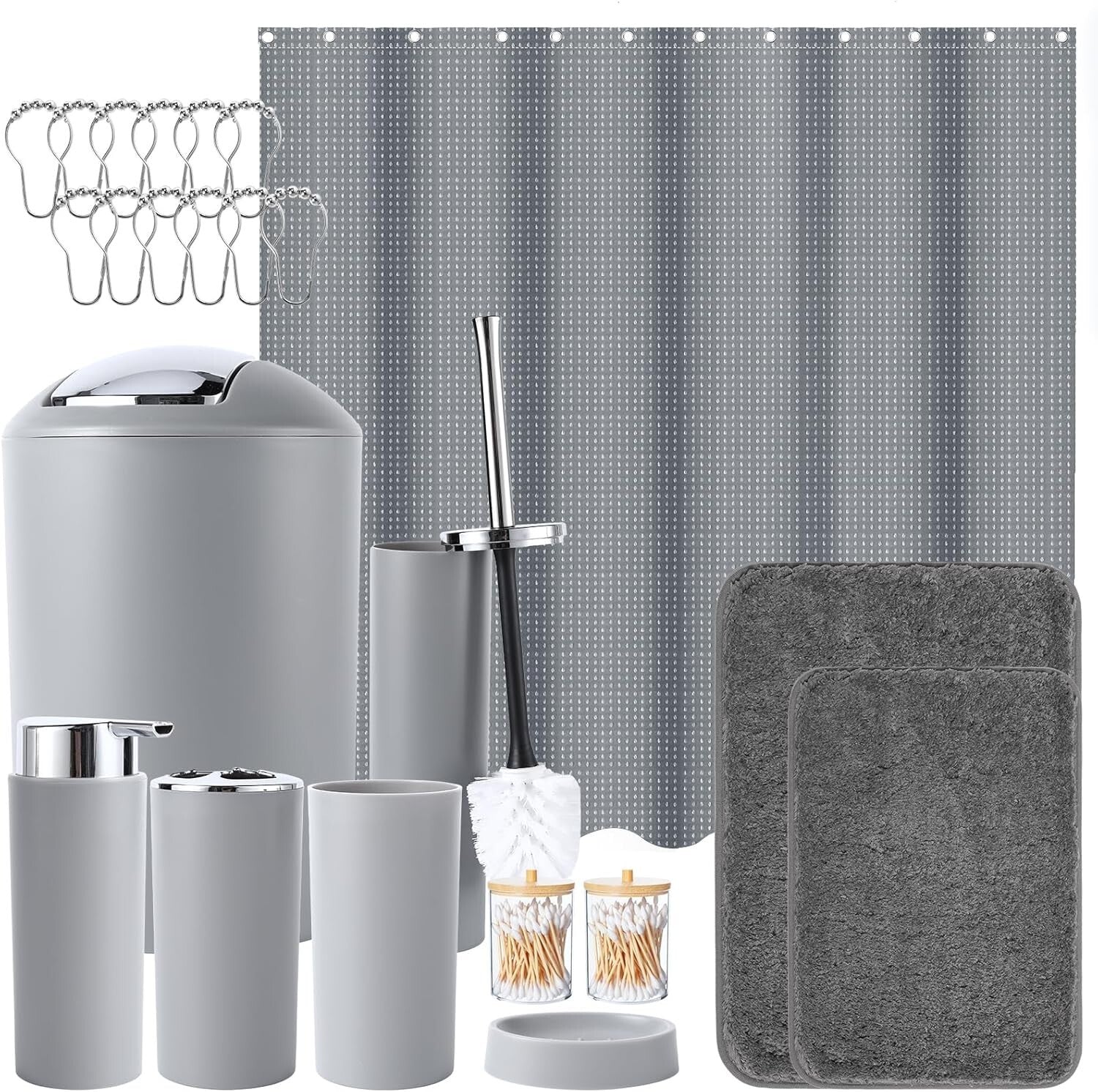 Durable Bathroom Decor 24PCS Set with Shower Curtain + Soft Microfiber Rugs