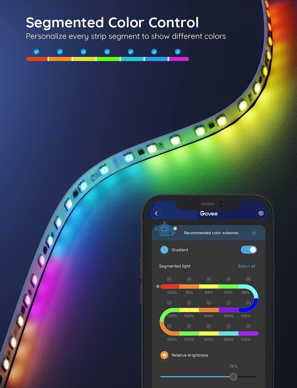 65.6ft RGBIC LED Strip Lights - Smart Bluetooth App Control for Home Decor