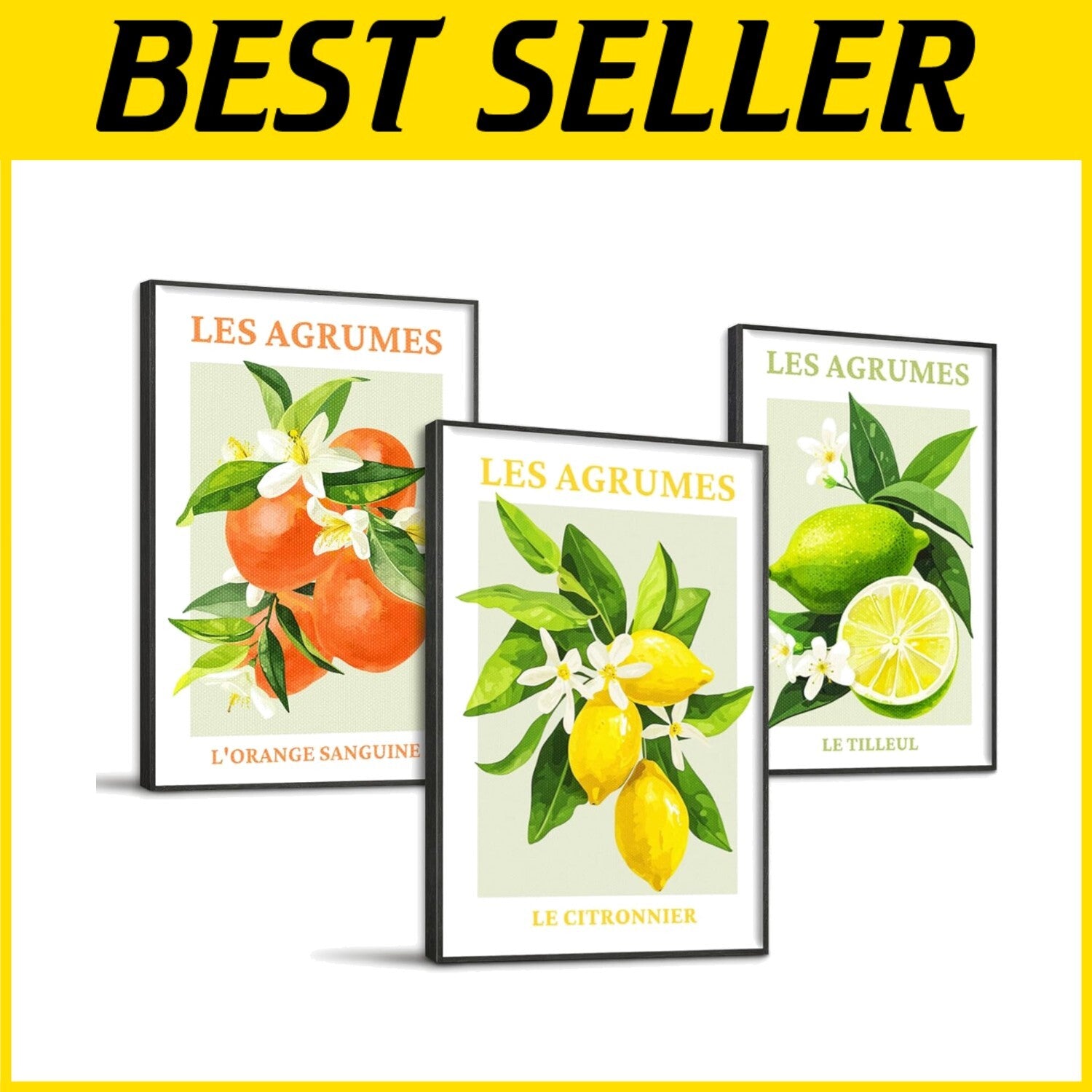 Framed Citrus Fruit Wall Art Set - Refreshing Lemon Prints for Dining Rooms