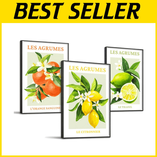 Framed Citrus Fruit Wall Art Set - Refreshing Lemon Prints for Dining Rooms
