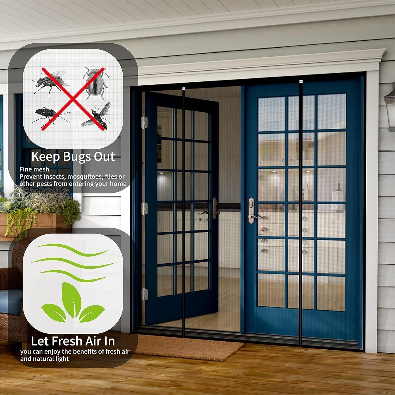 Heavy-Duty Magnetic Screen Door 82 x 97.6 Inch - Pet & Kid Friendly Design