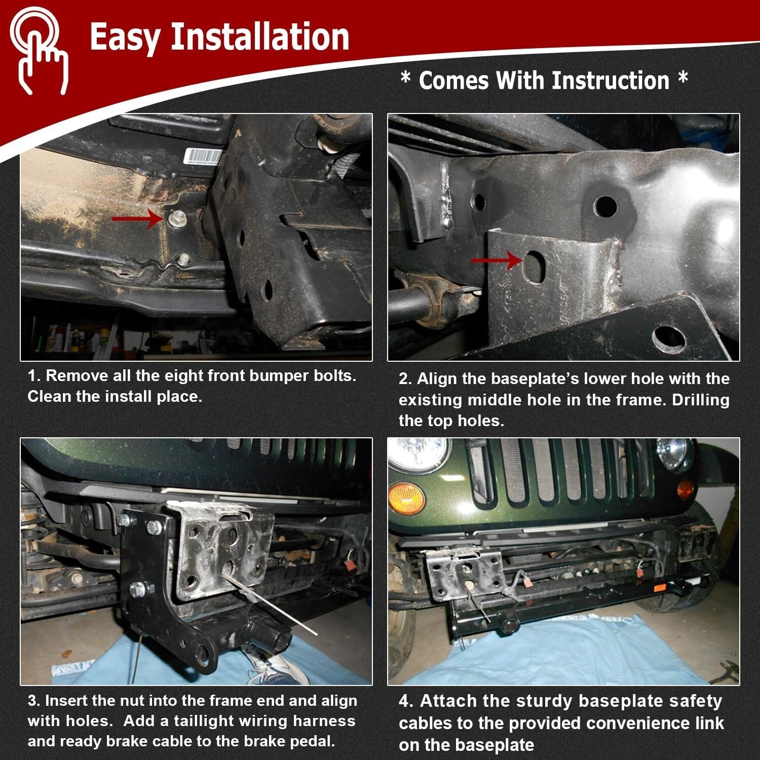 Easy Install Jeep Wrangler Tow Bar Base Plate - Perfect Fit for JK JKU 2007-2018