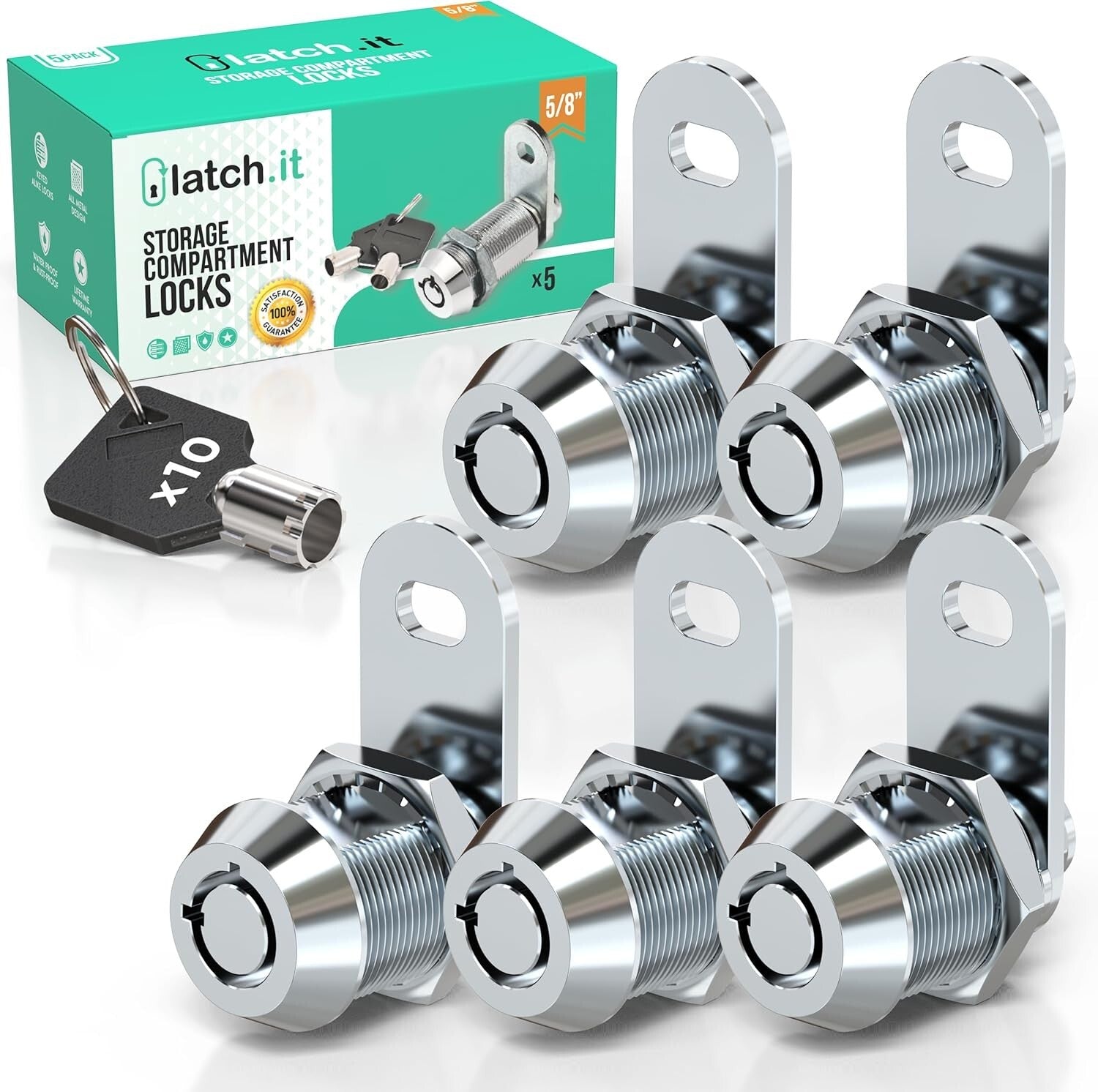 100% Metal RV Storage Locks - 5-Pack Utility Cam Locks with 10 Keys