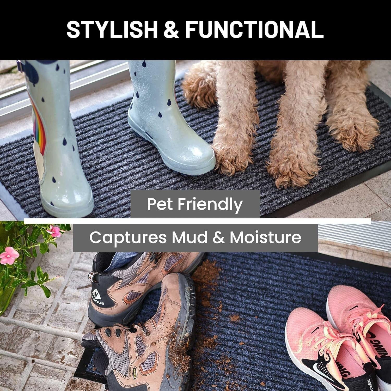 Water-Repellent Floor Mats in Steel Gray - 2-Pack | Indoor & Outdoor Doormats