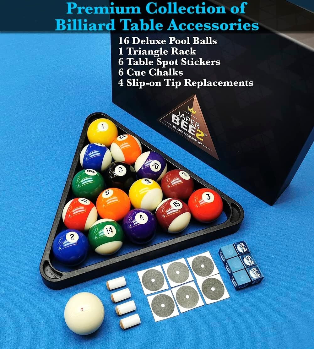 High Gloss Resin Billiard Balls with Durable Triangle Rack & Cue Chalks