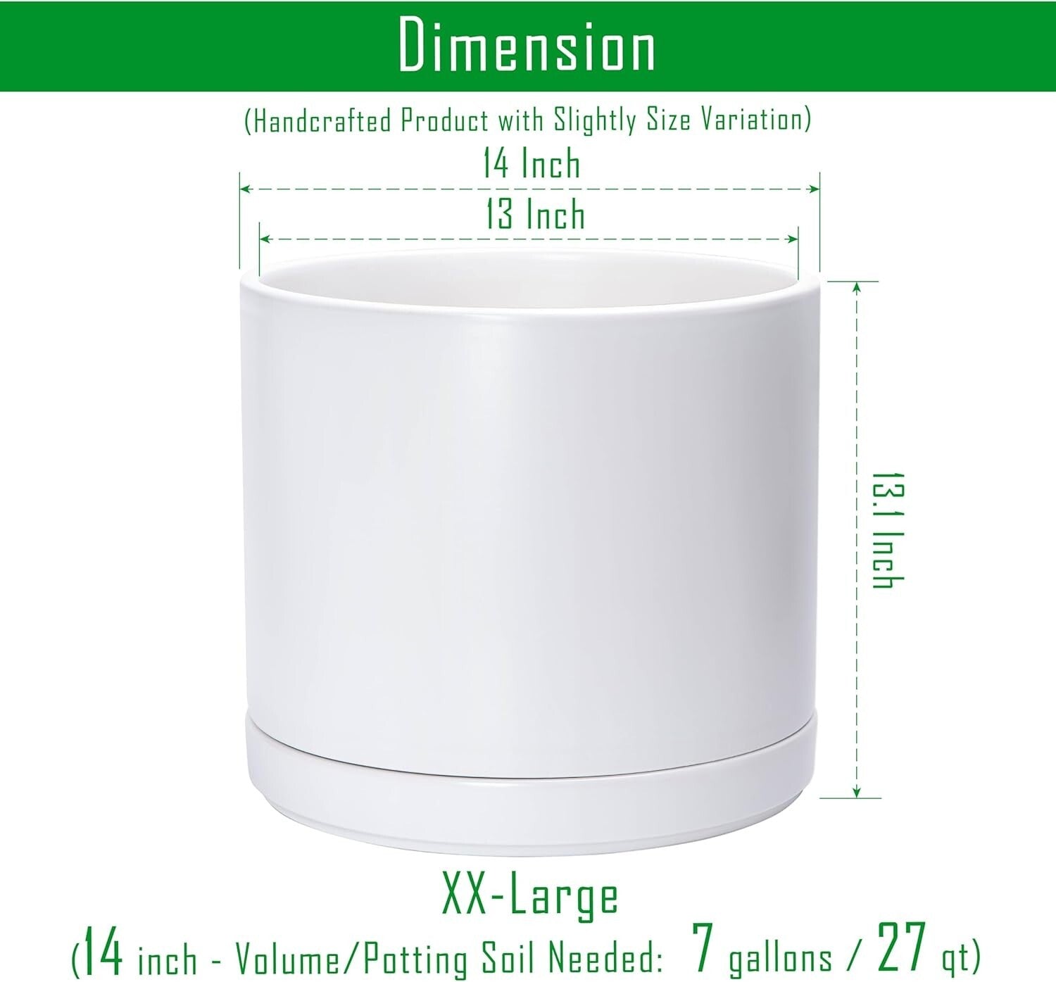 Elegant 14 Inch Ceramic Indoor Planter Pot with Drainage & Saucer - Modern White