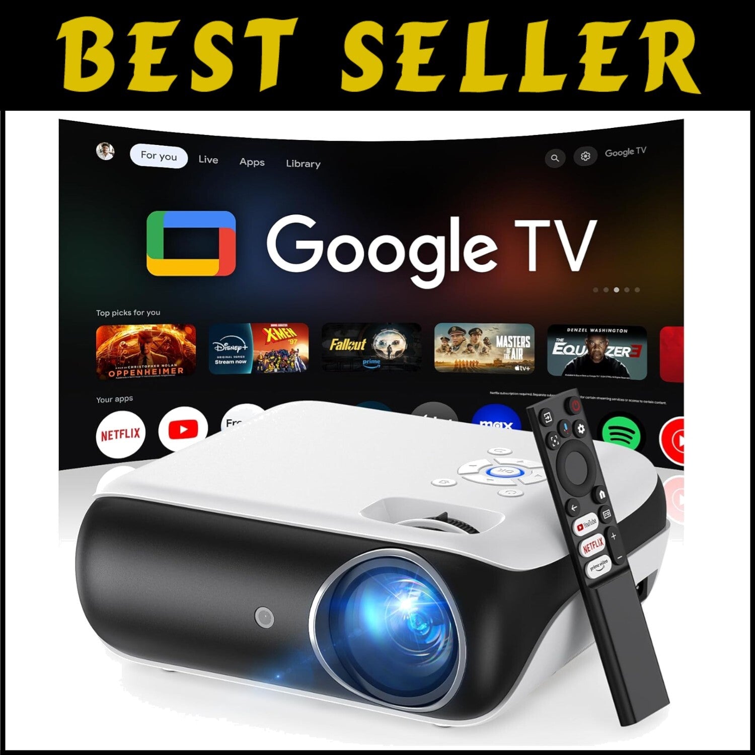 4K UHD Google TV Projector - Immersive Sound, Wide Compatibility & Fast Wi-Fi