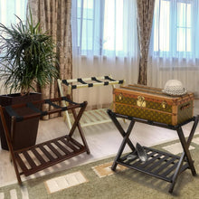 Load image into Gallery viewer, Elegant Walnut Luggage Rack - Sturdy Solid Wood with Convenient Double Levels