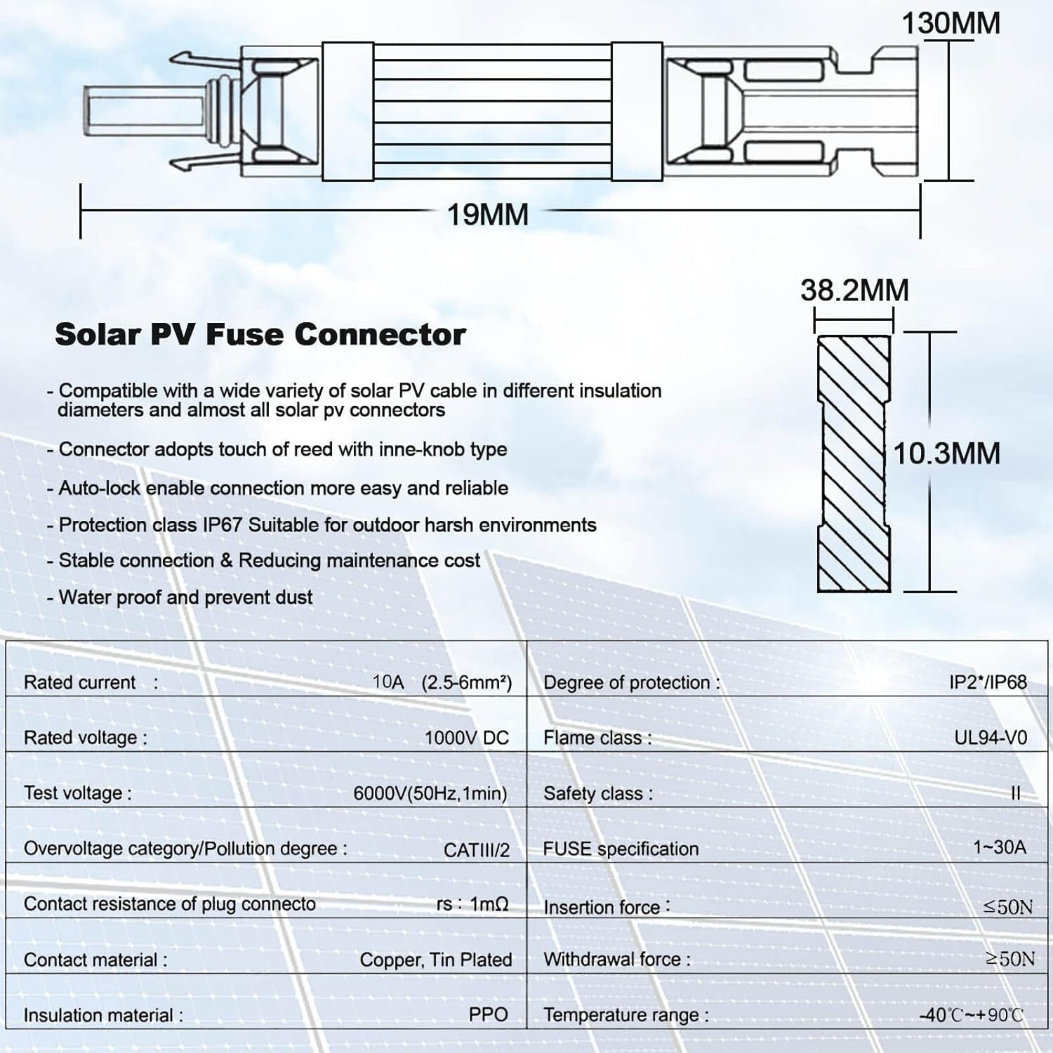 Durable 10A Solar Fuse Connector Set - Male & Female Inline Connection, 5 pcs