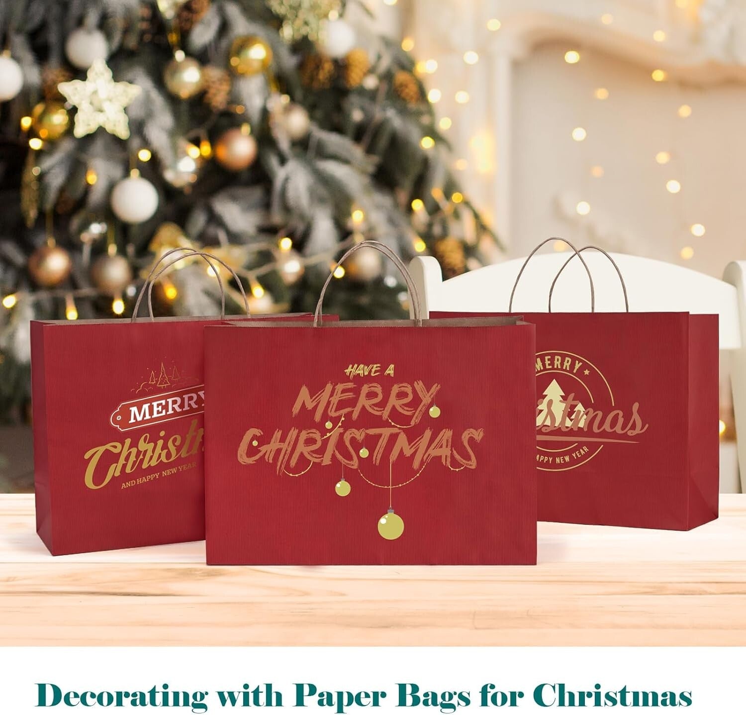 Elegant Red Kraft Gift Bags - 50 Pack, 16x6x12, Perfect for Parties & Retail