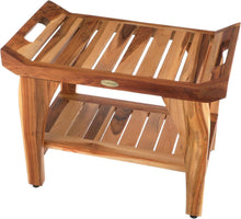 Load image into Gallery viewer, 24-Inch Teak Wood Waterproof Shower Bench with Storage Shelf &amp; Adjustable Feet