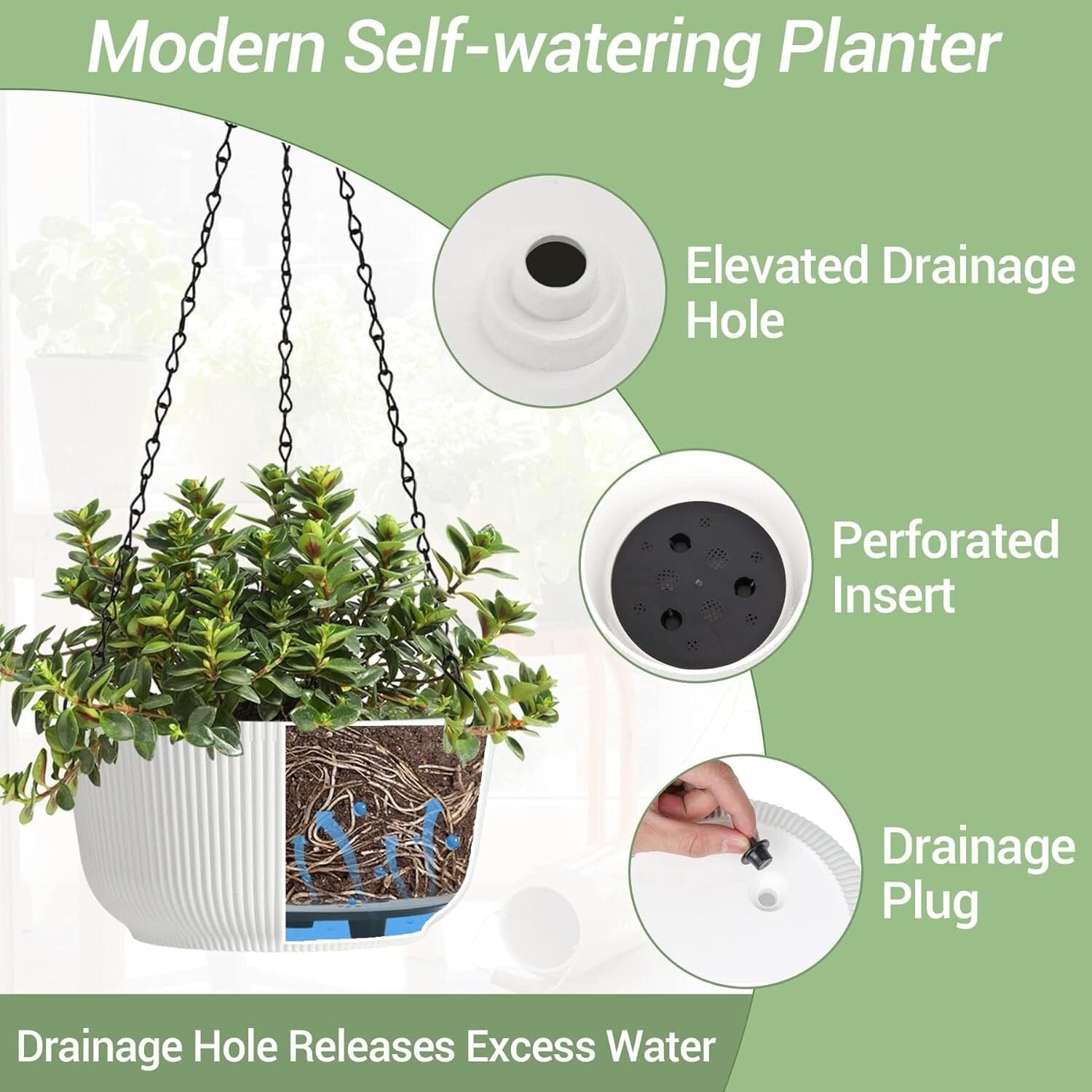 Elegant 12 Inch White Hanging Flower Pots with Drainage for Modern Spaces