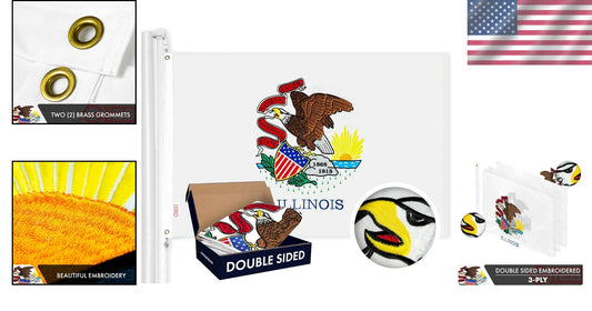 Embroidered 3x5 Illinois Flag - Indoor/Outdoor Double Sided with Brass Grommets