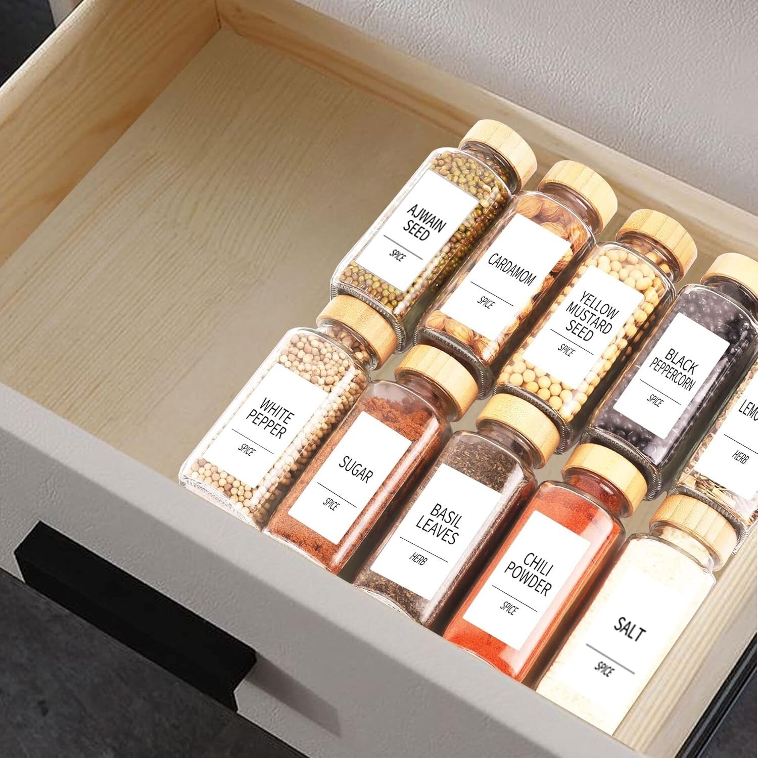 Elegant 24 Pcs Spice Storage Set: 8 Oz Glass Jars with Bamboo Lids & Labels