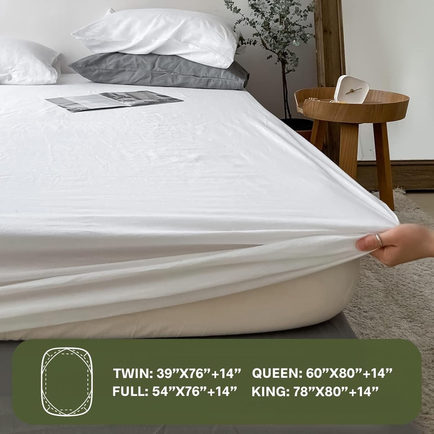 Durable Queen Linen Fitted Sheet - 14" Deep Pocket for Secure Fit - White