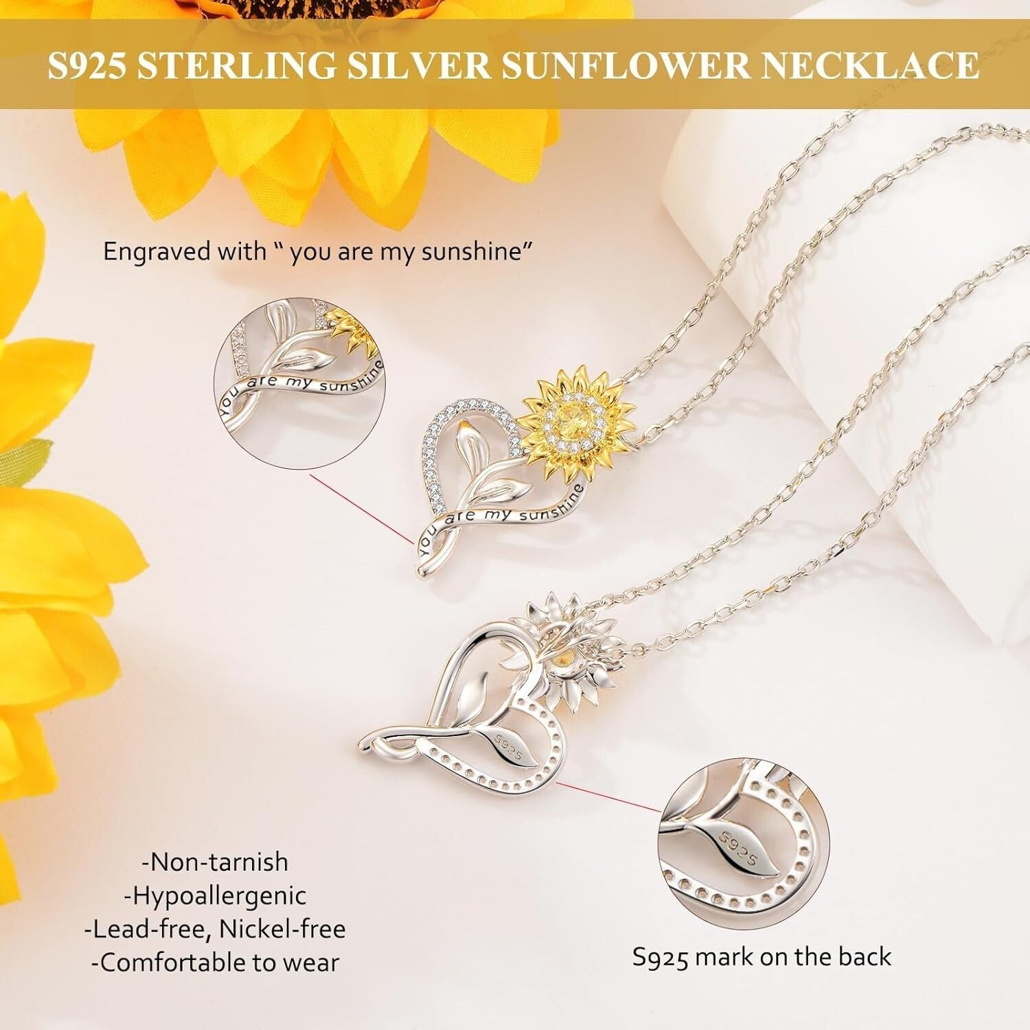 Beautiful S925 Silver Sunflower Necklace with Gold Plating for Special Occasions
