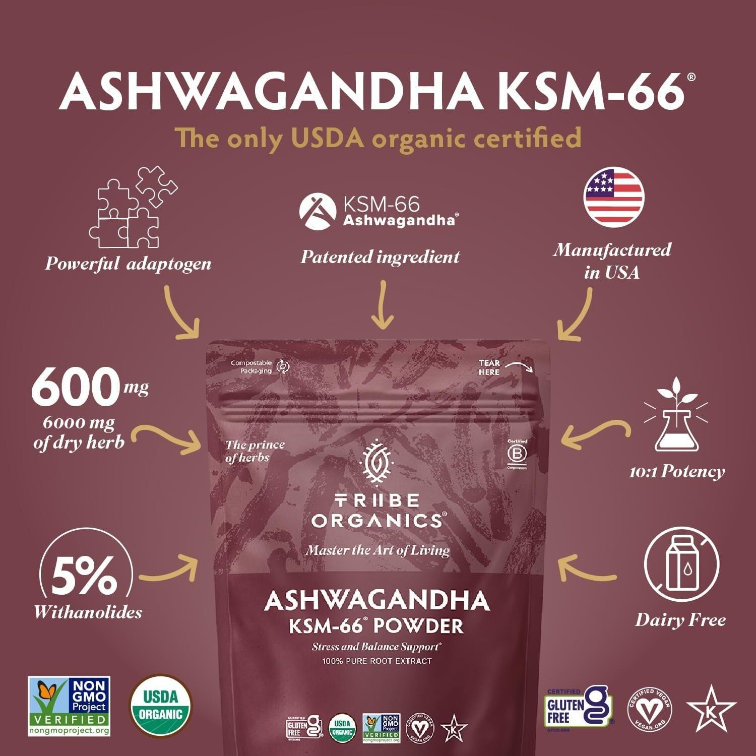 Organic Mood Support & Energy Boost - KSM-66 Ashwagandha Extract Powder 100g