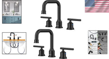 Load image into Gallery viewer, Matte Black 3-Hole Widespread Bathroom Faucet with 360 Swivel Spout - 2 Sets