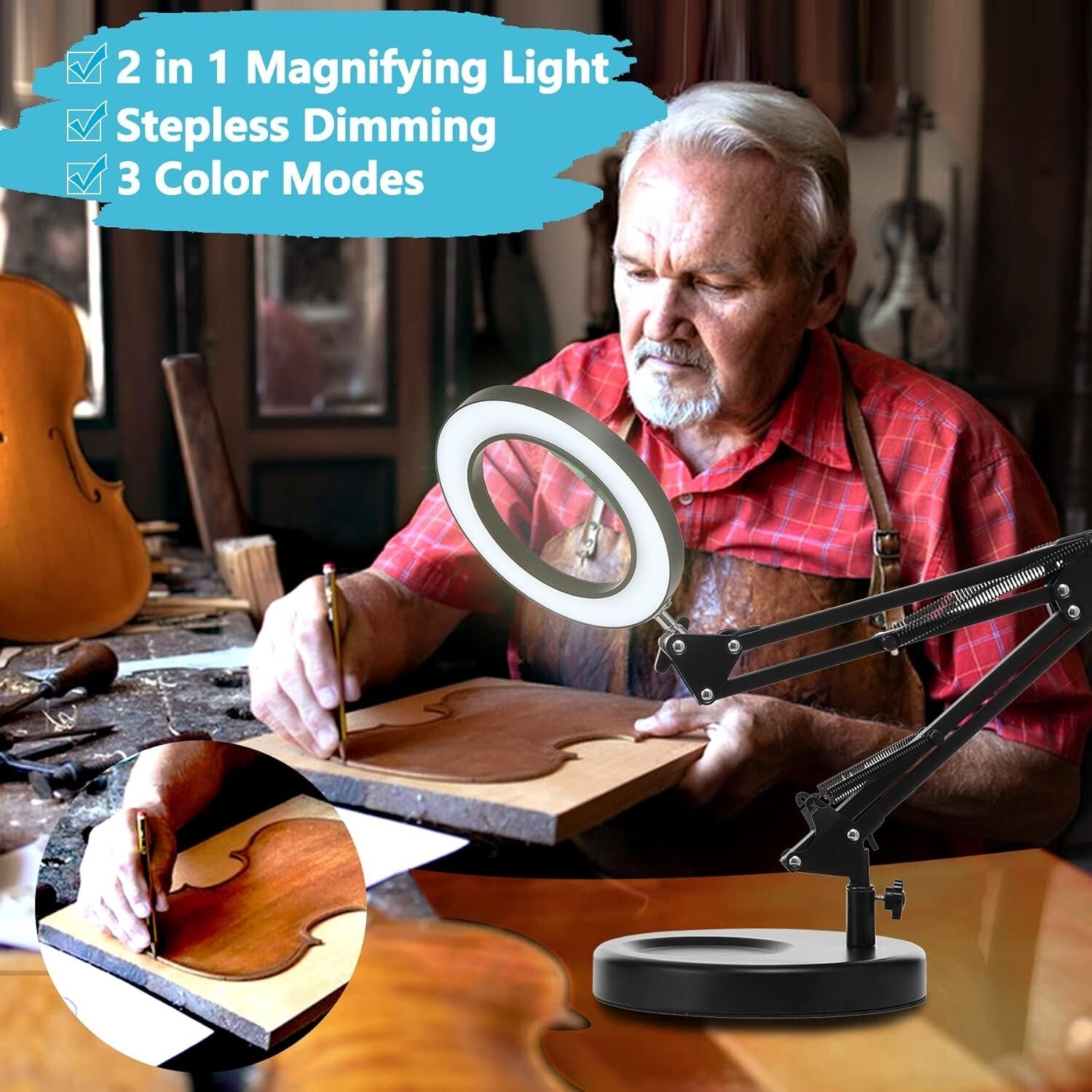 Adjustable LED Magnifying Lamp with Heavy Base - Hands-Free Precision Lighting