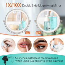 Load image into Gallery viewer, 8-Inch Lighted Bathroom Makeup Mirror - Double-Sided 1X &amp; 10X with Touch Dimming