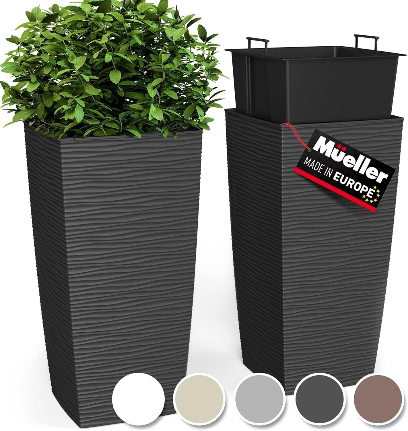Elegant Tall Resin Planters - 27.5” Dark Grey Pots for Indoor & Outdoor Use