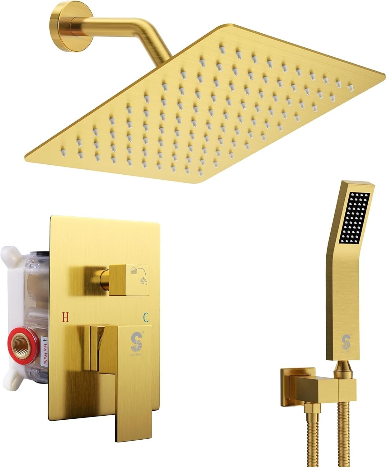 Premium Brushed Gold Shower Systems - All Metal Faucet with Rain & Handheld Head