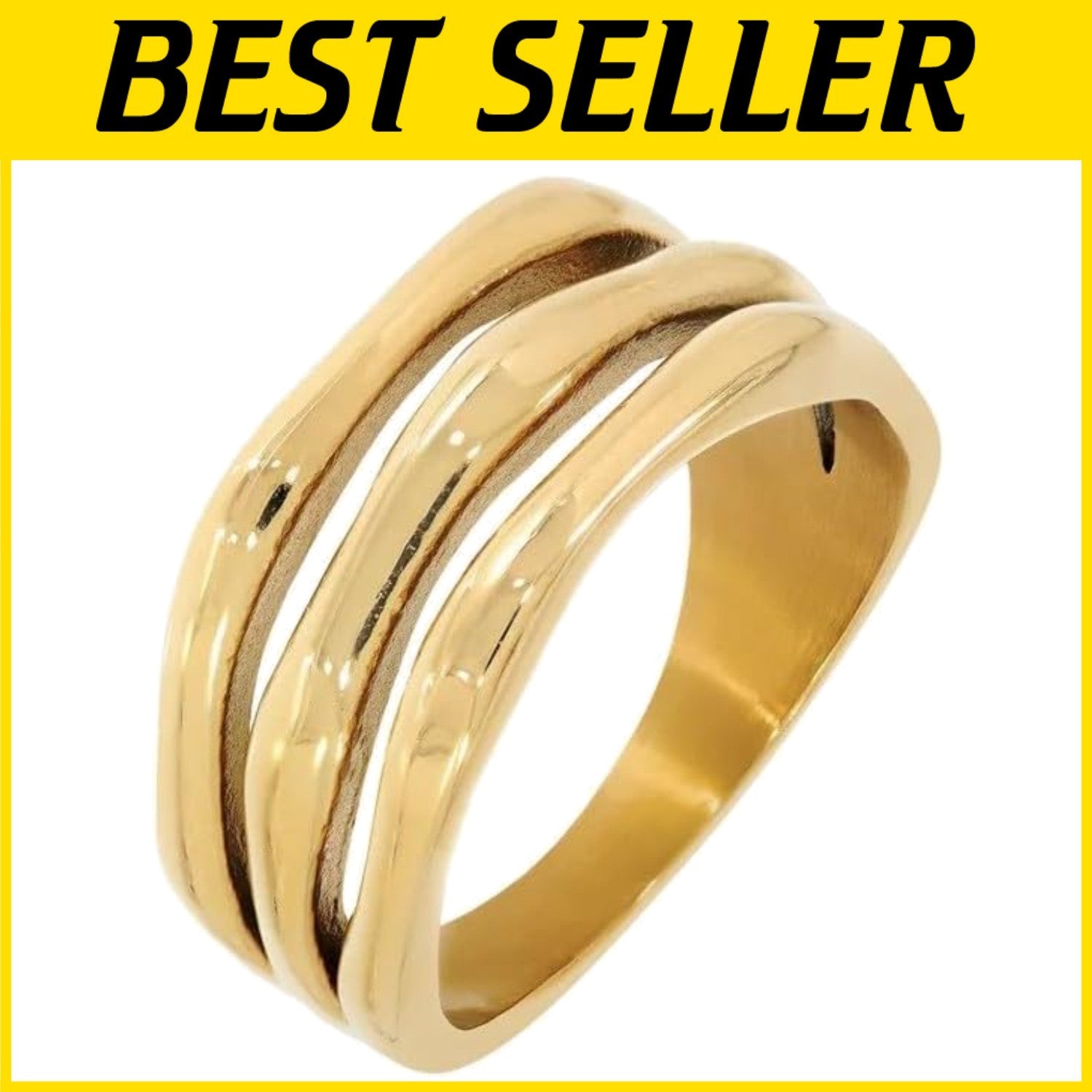 Luxury Waterproof Gold Ring for Women - Everyday Stackable & Sweatproof, Size 6