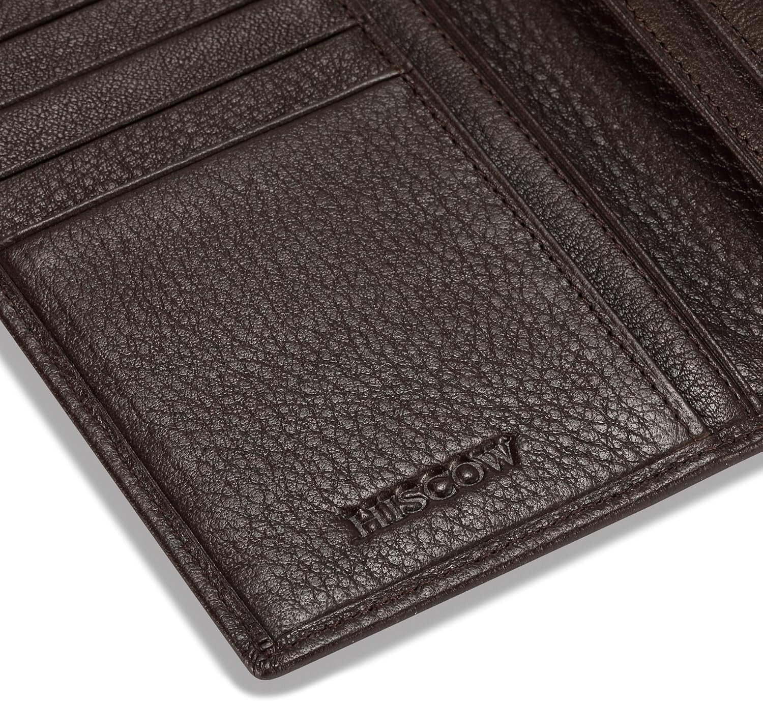 Elegant Bifold Long Wallet in Genuine Pebbled Leather - 15 Card Holders Included
