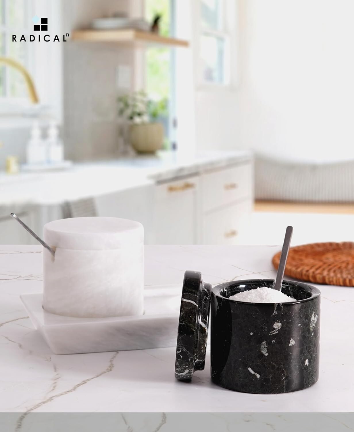 Luxurious Handmade Marble Salt & Spice Cellar Set with Tray - Gift-Ready Design