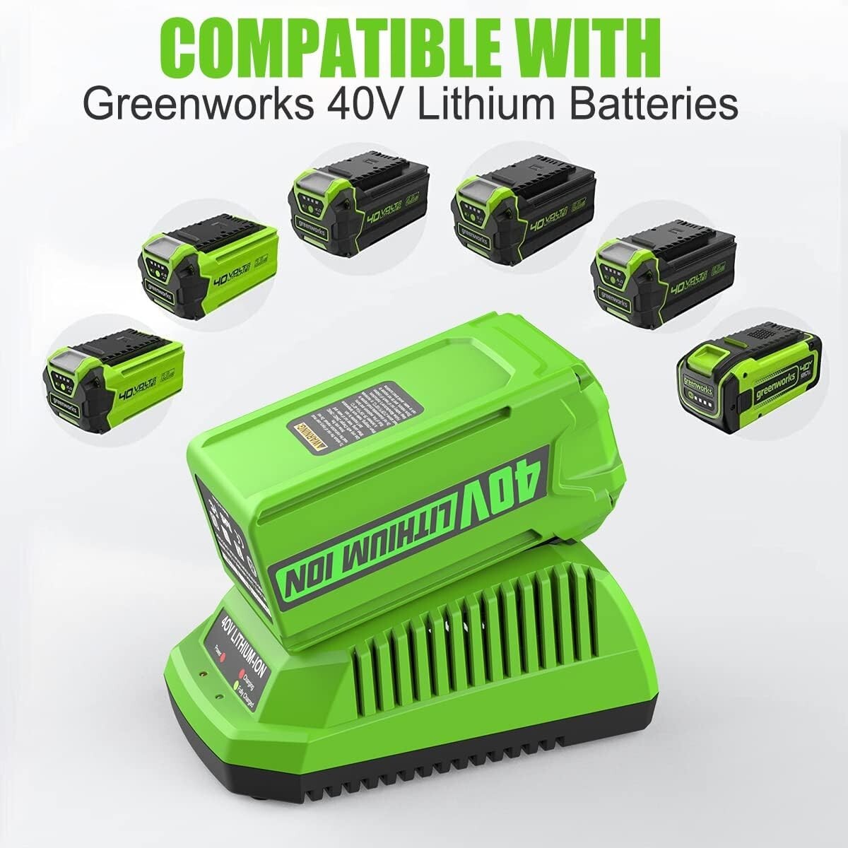 Lightweight Replacement 40V Greenworks Battery with 2A Fast Charger Included