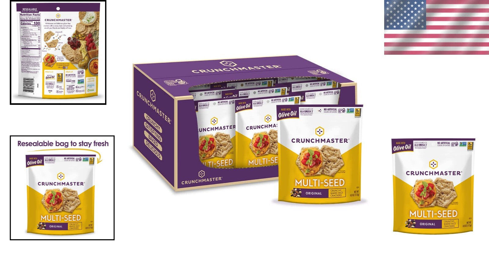 4 Oz Multi-Seed Original Crackers - Gluten-Free & Non-GMO, Pack of 12