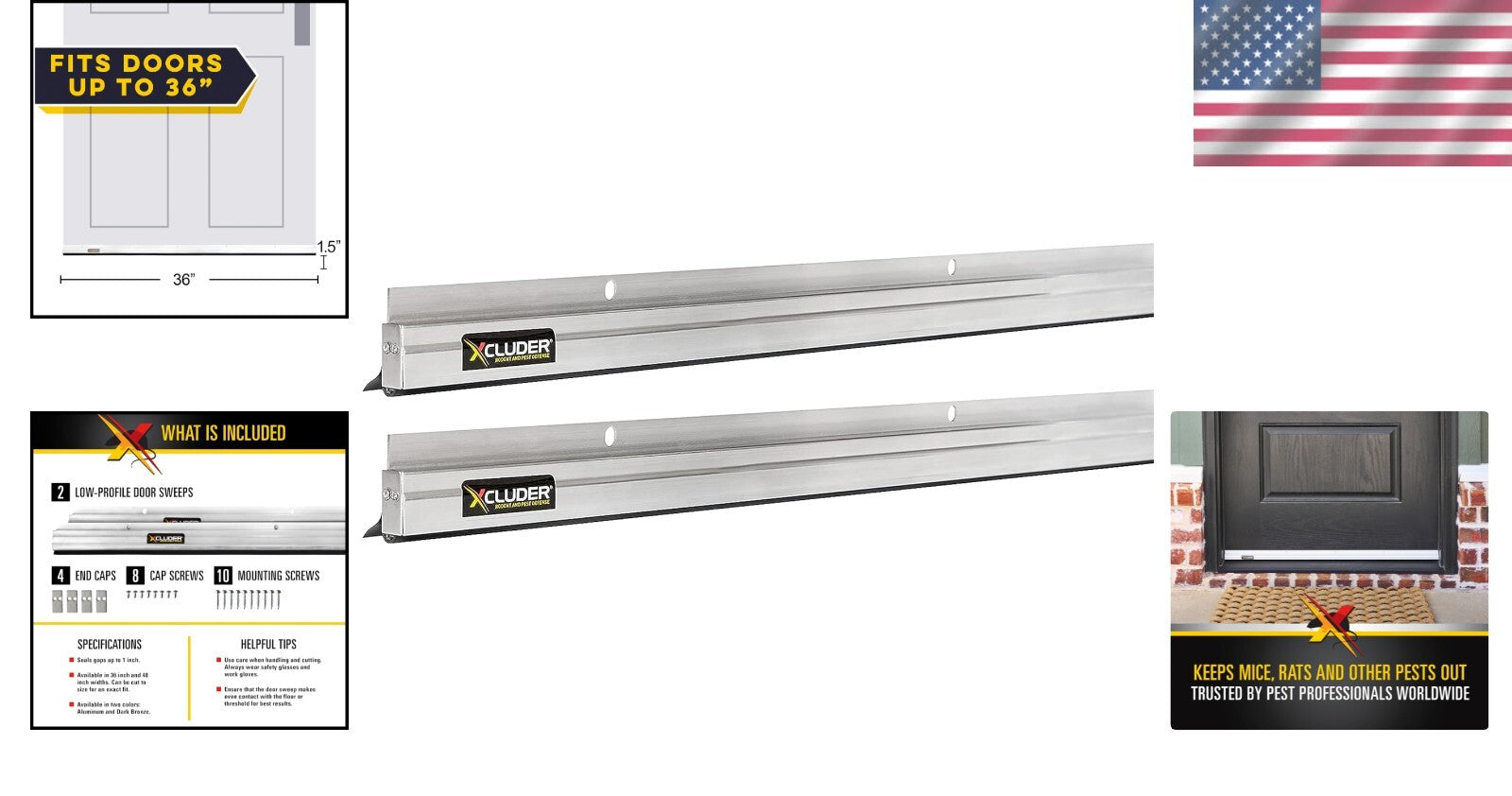 Durable 36-Inch Rodent Proof Door Sweep with Weather Seal - Aluminum Pair