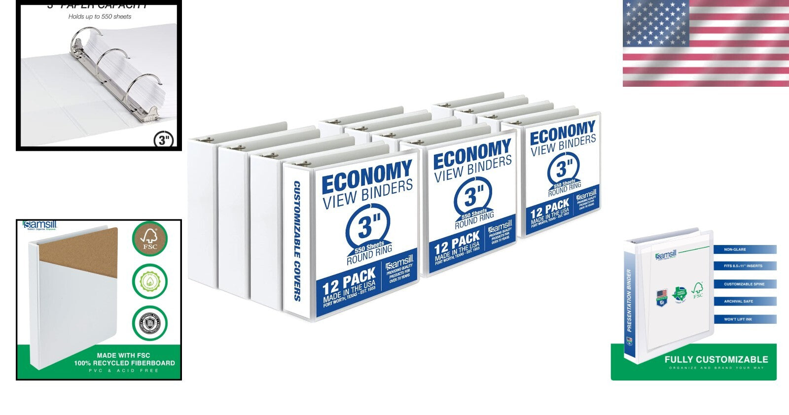 Customizable 12-Pack 3-Inch Clear View Binders - Eco-Conscious Document Storage