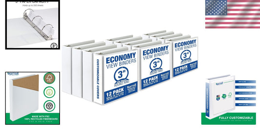 Customizable 12-Pack 3-Inch Clear View Binders - Eco-Conscious Document Storage