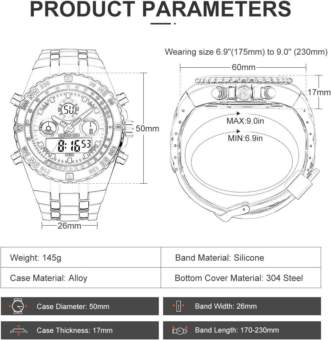 Big Face Luxury Military Watch – 3ATM Waterproof & Multi-Functional Features
