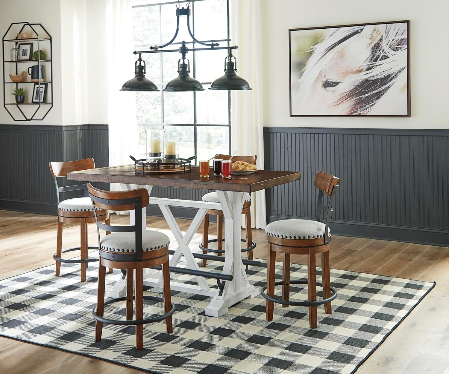 Rustic Farmhouse Swivel Bar Stool - 24.5” Seat Height, Dark Brown Oak Finish