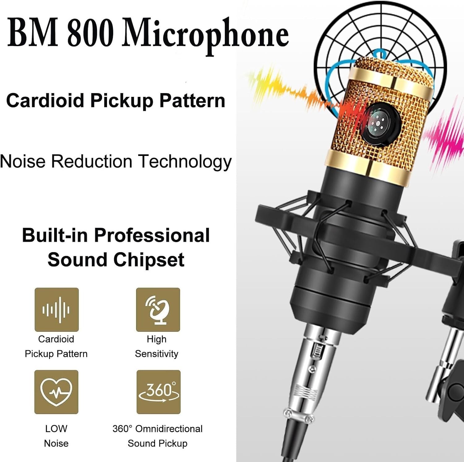 Professional Podcast Bundle with Noise Reduction Mic and Adjustable Arm Stand