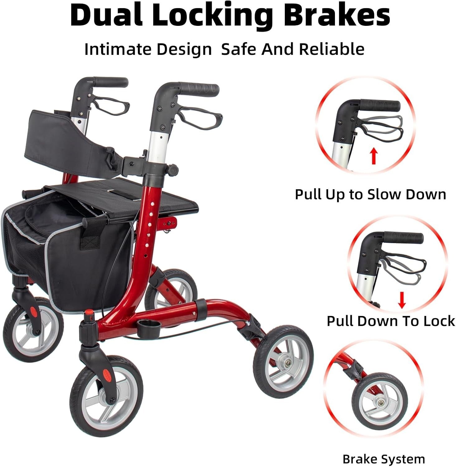 Lightweight Rollator Walker for Seniors - Folding Aluminum Frame with Cup Holder